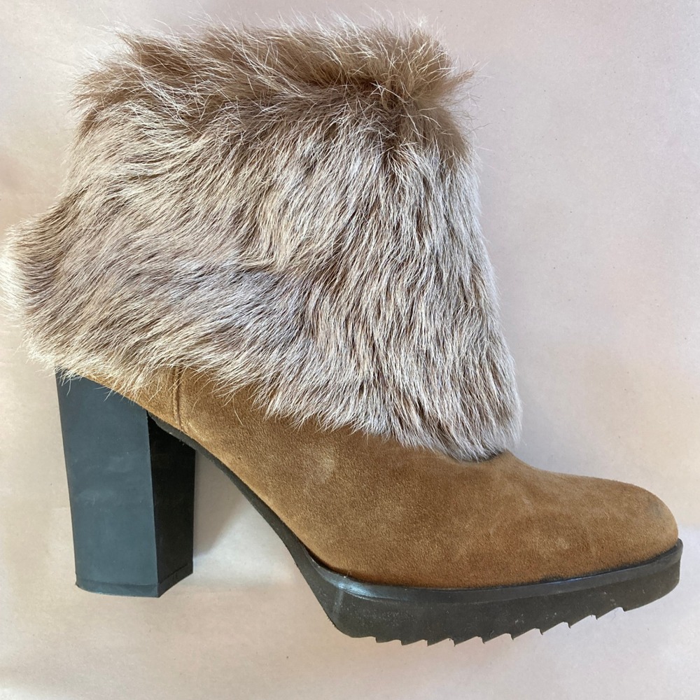 Johnston & Murphy Roslyn Booties OIled Suede Faux Fur Cuffed Shearling (Size 7)